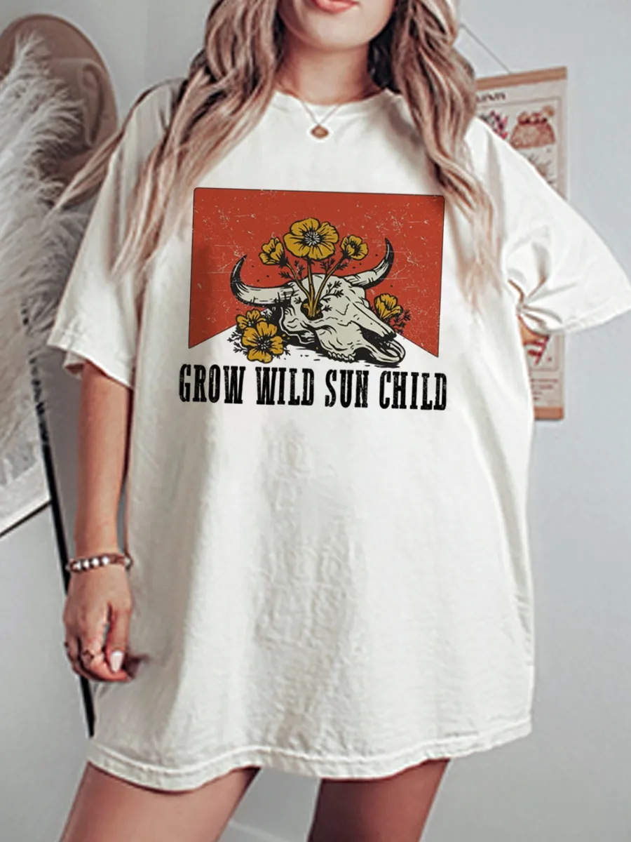 Vintage Grow Wild Sun Child Oversize Graphic Tee