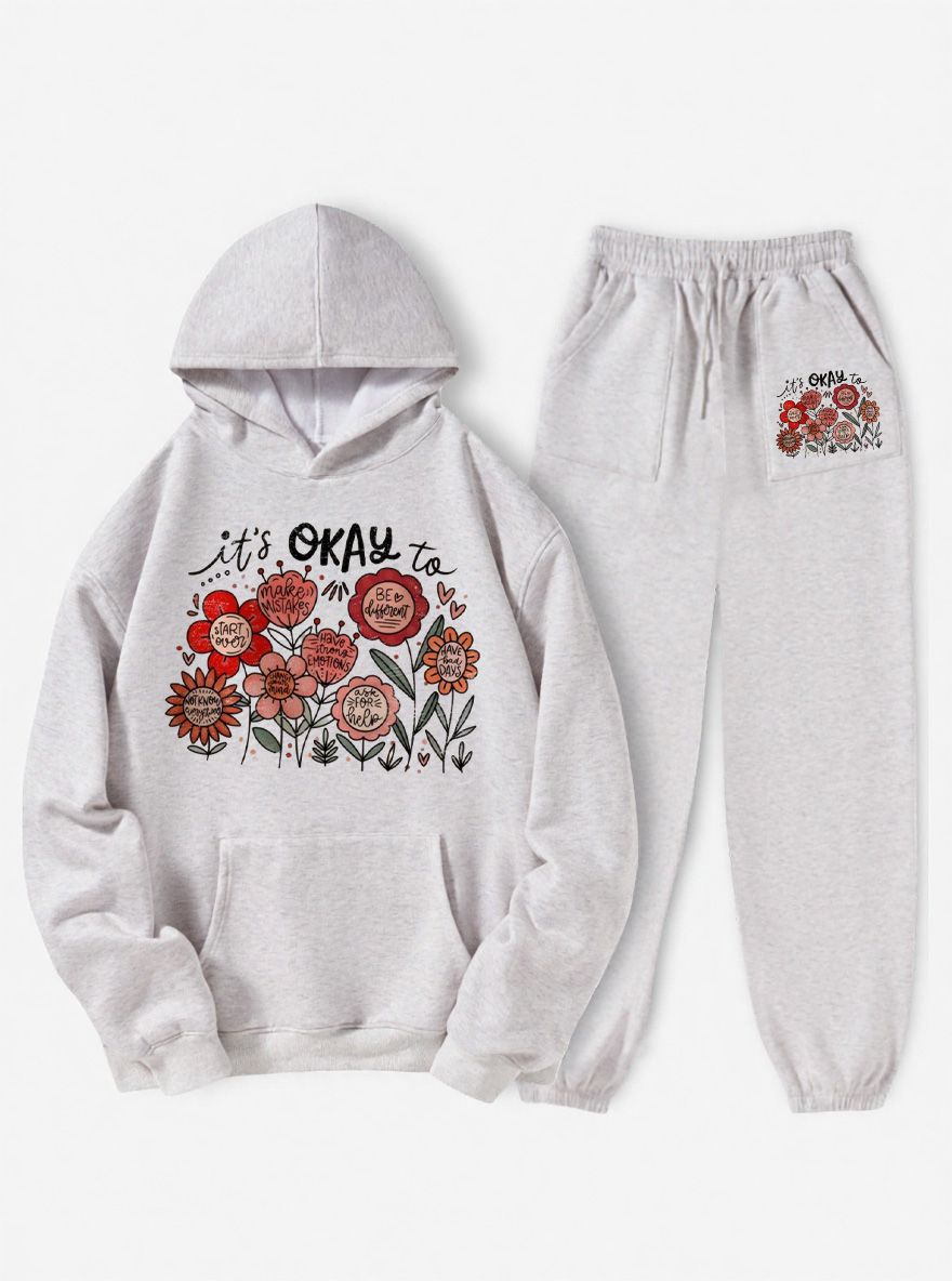 Vintage It'S Okay To Boho Floral Fleece Hoodie Suit