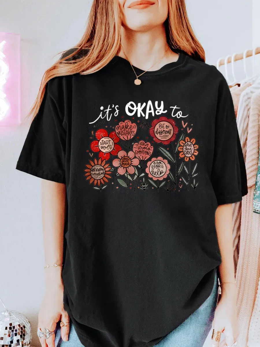 Vintage It'S Okay To Boho Floral Oversize Graphic Tee