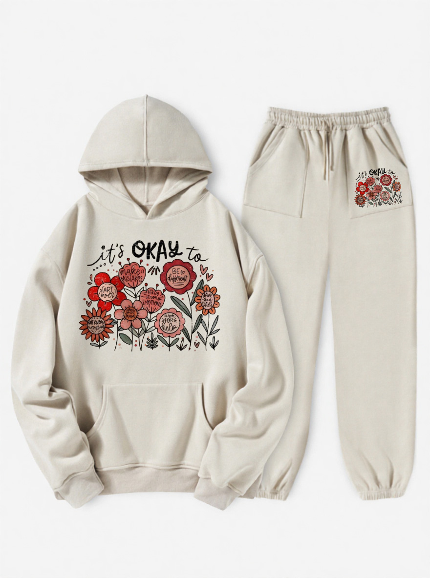 Vintage It'S Okay To Boho Floral Fleece Hoodie Suit