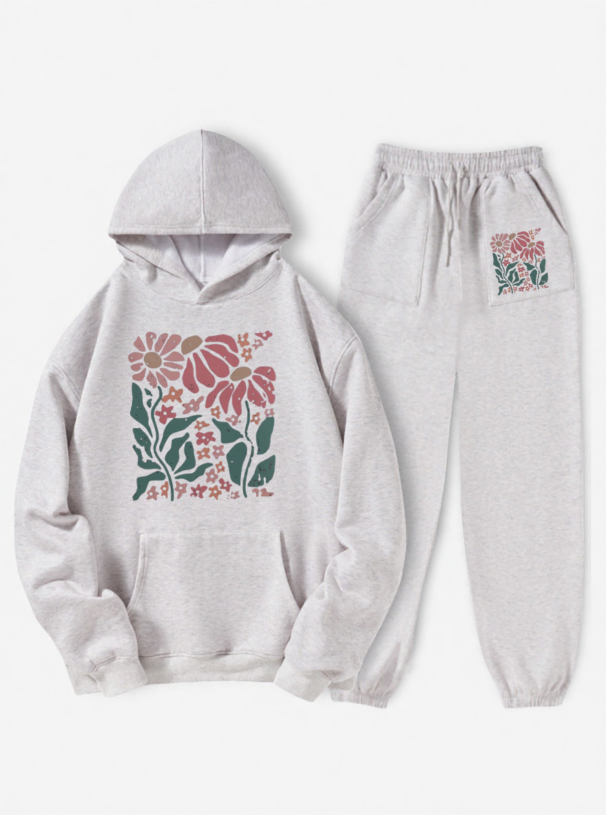 Vintage Boho Daisy Flower Oversize Graphic Fleece Hoodie Suit