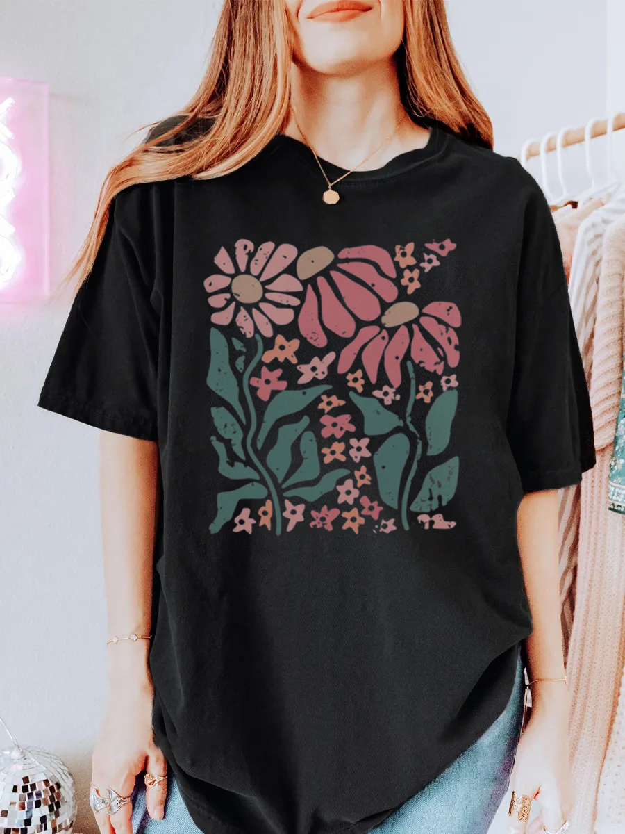 Vintage Boho Daisy Flower Oversize Graphic Tee