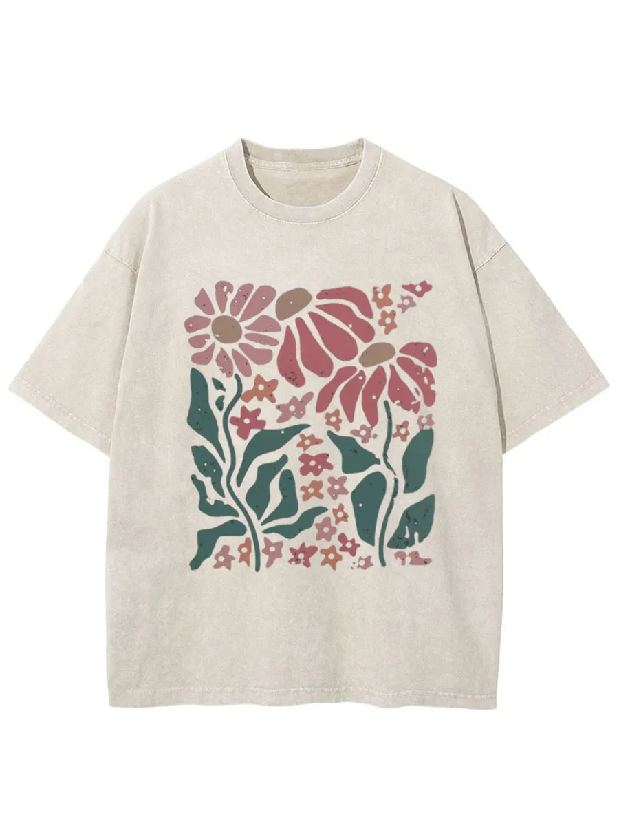 Vintage Boho Daisy Flower Washed T-Shirt
