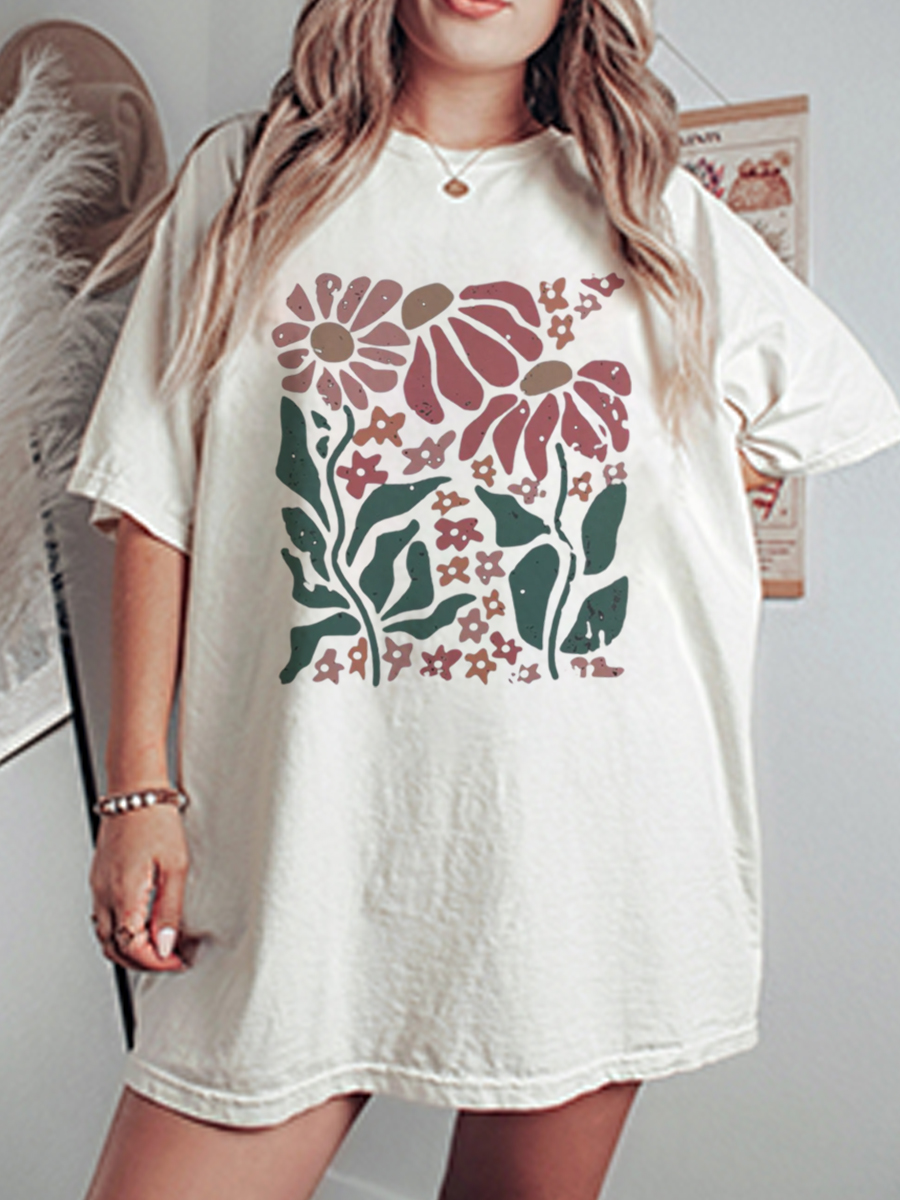 Vintage Boho Daisy Flower Oversize Graphic Tee