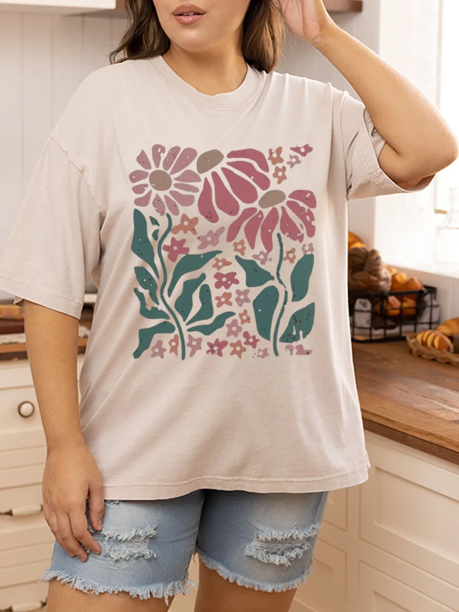 Vintage Boho Daisy Flower Washed T-Shirt