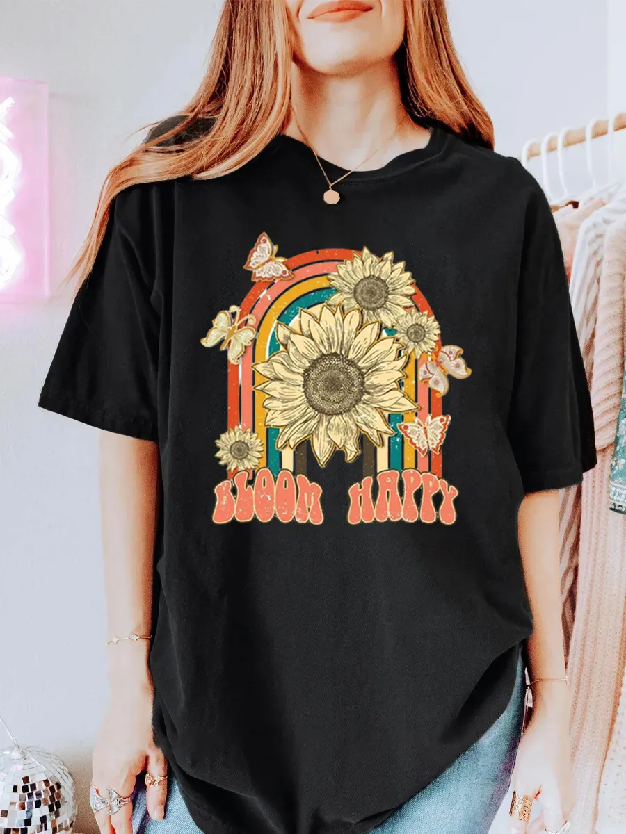 Vintage Bloom Happy Oversize Graphic Tee