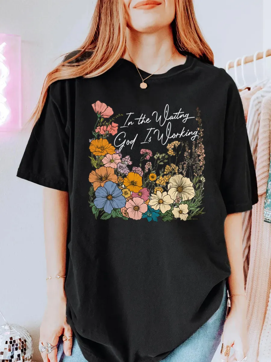 Vintage In The Waiting God Is Working Oversize Graphic Tee