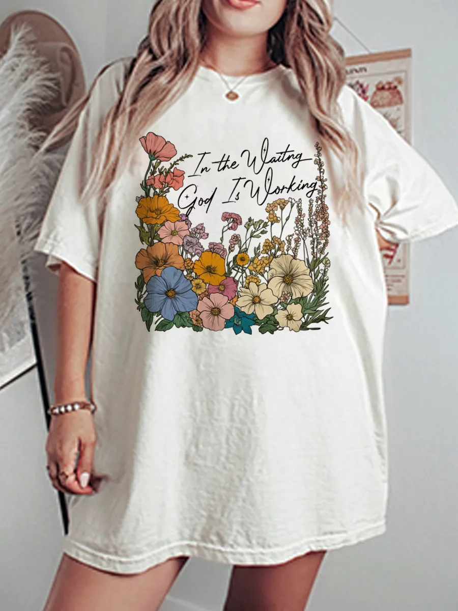 Vintage In The Waiting God Is Working Oversize Graphic Tee