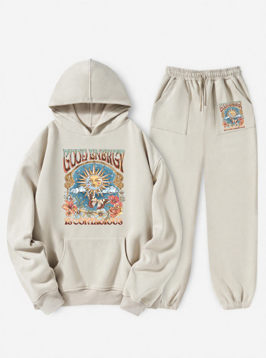 Vintage Good Energy Fleece Hoodie Suit