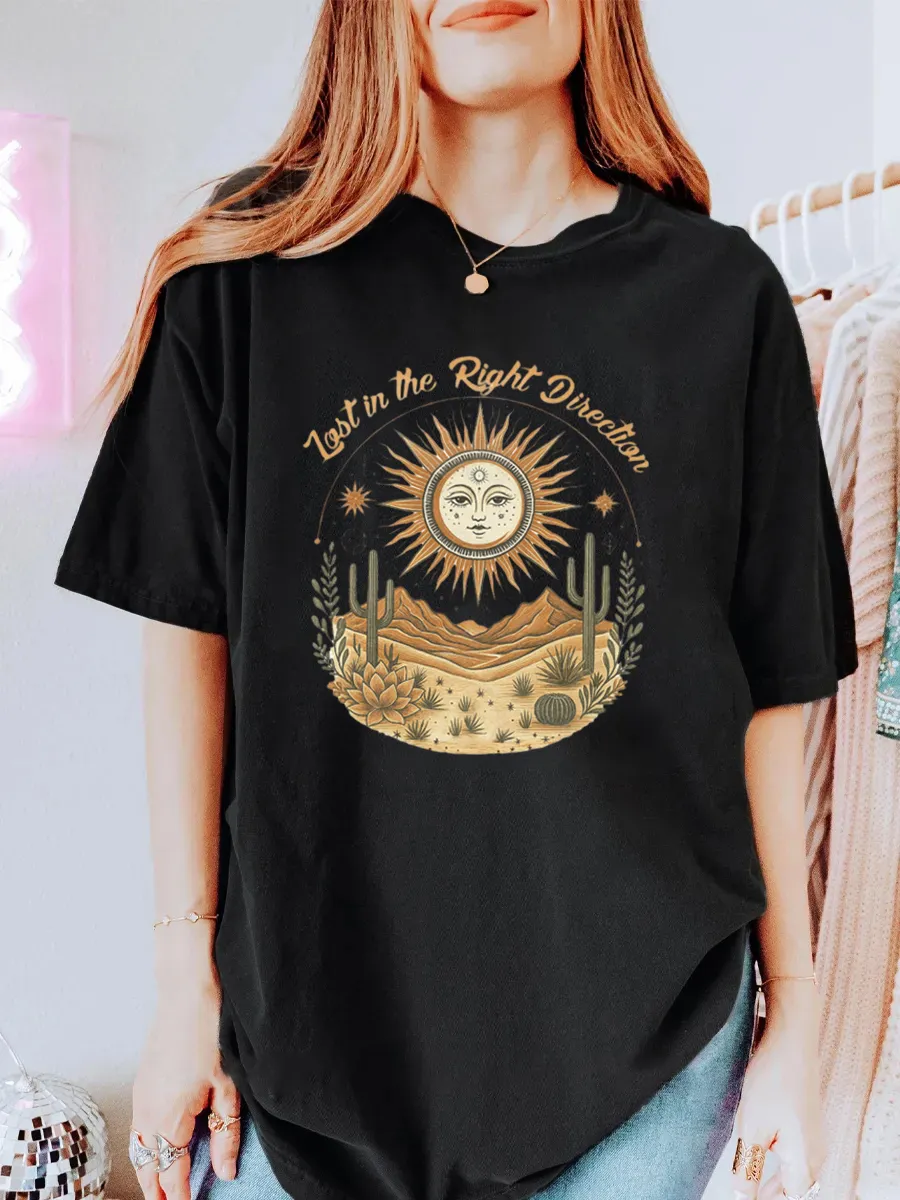 Vintage Lost In The Right Direction Oversize Graphic Tee
