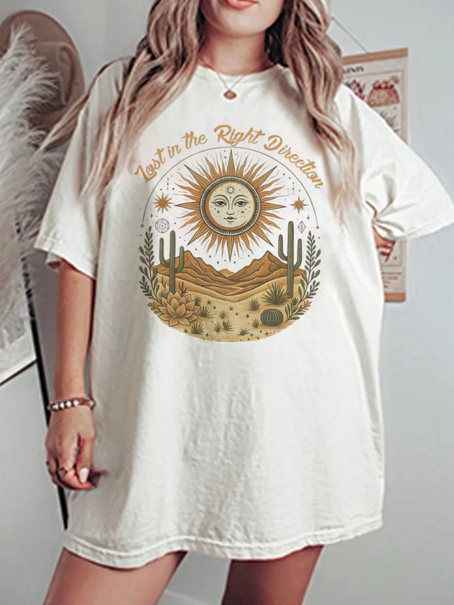 Vintage Lost In The Right Direction Oversize Graphic Tee