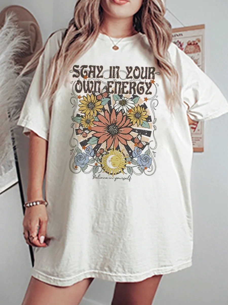 Vintage Stay In Your Own Energy Oversize Graphic Tee
