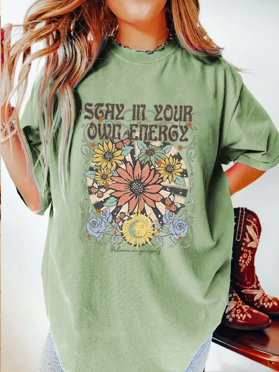 Vintage Stay In Your Own Energy Oversize Graphic Tee