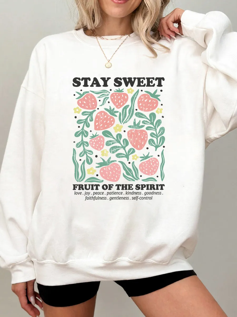 Vintage Boho Christian Strawberry Oversize Graphic Sweatshirt