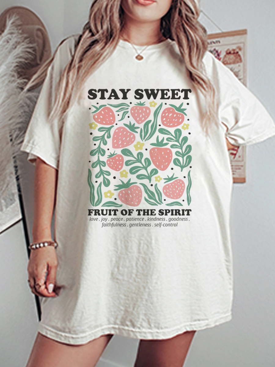 Vintage Boho Christian Strawberry Oversize Graphic Tee