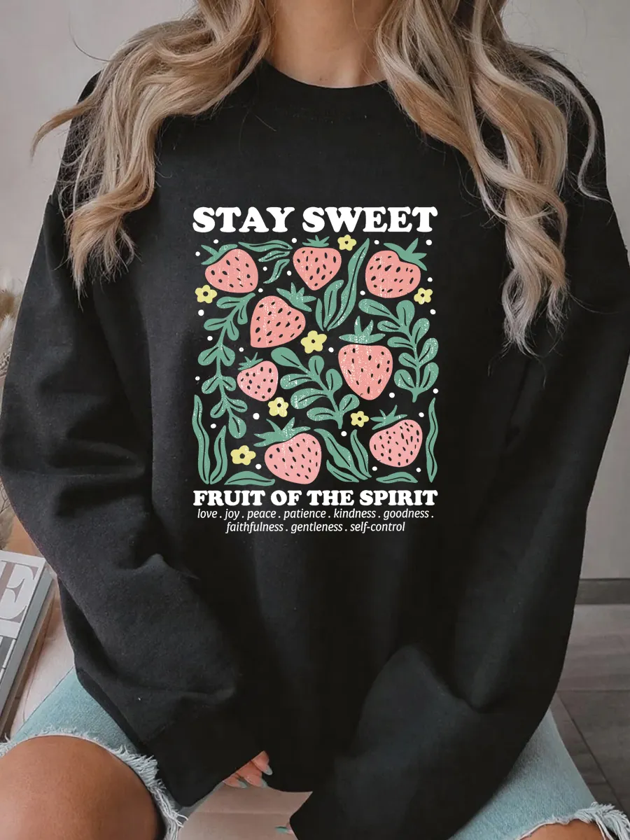 Vintage Boho Christian Strawberry Oversize Graphic Sweatshirt