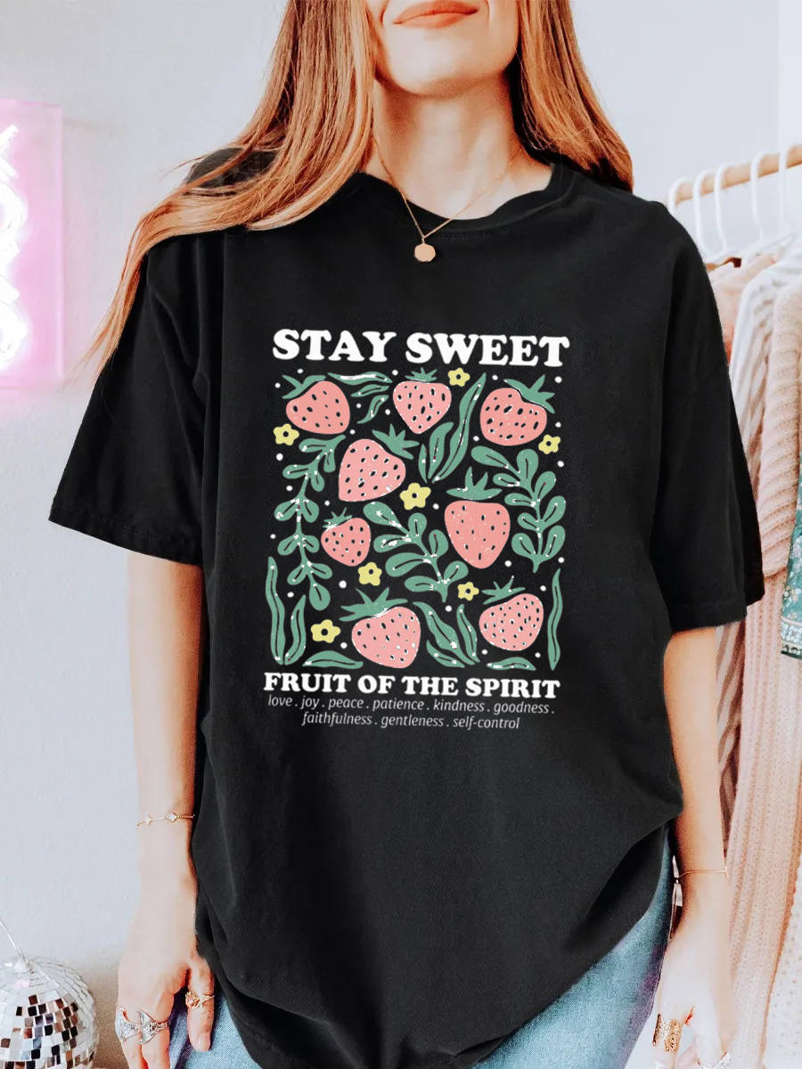 Vintage Boho Christian Strawberry Oversize Graphic Tee