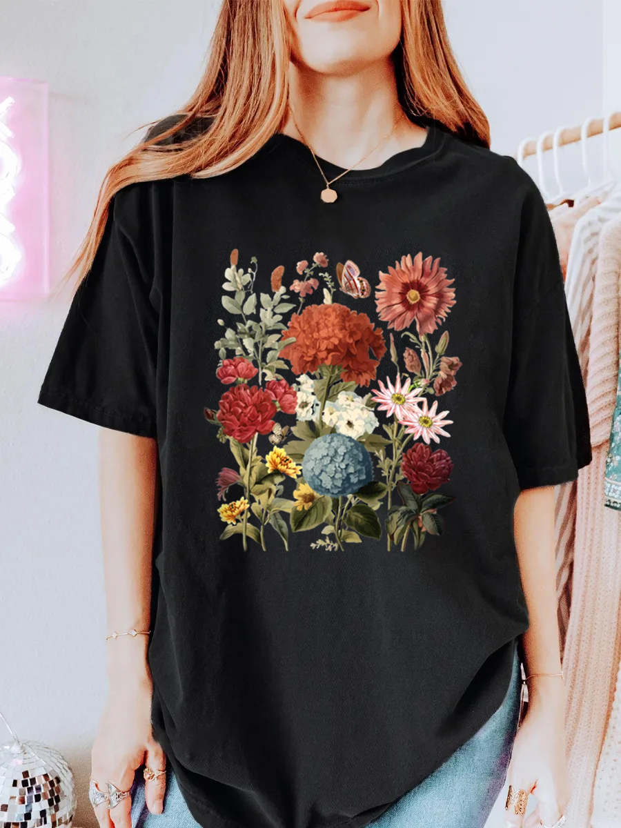 Vintage Pressed Flowers Oversize Graphic Tee