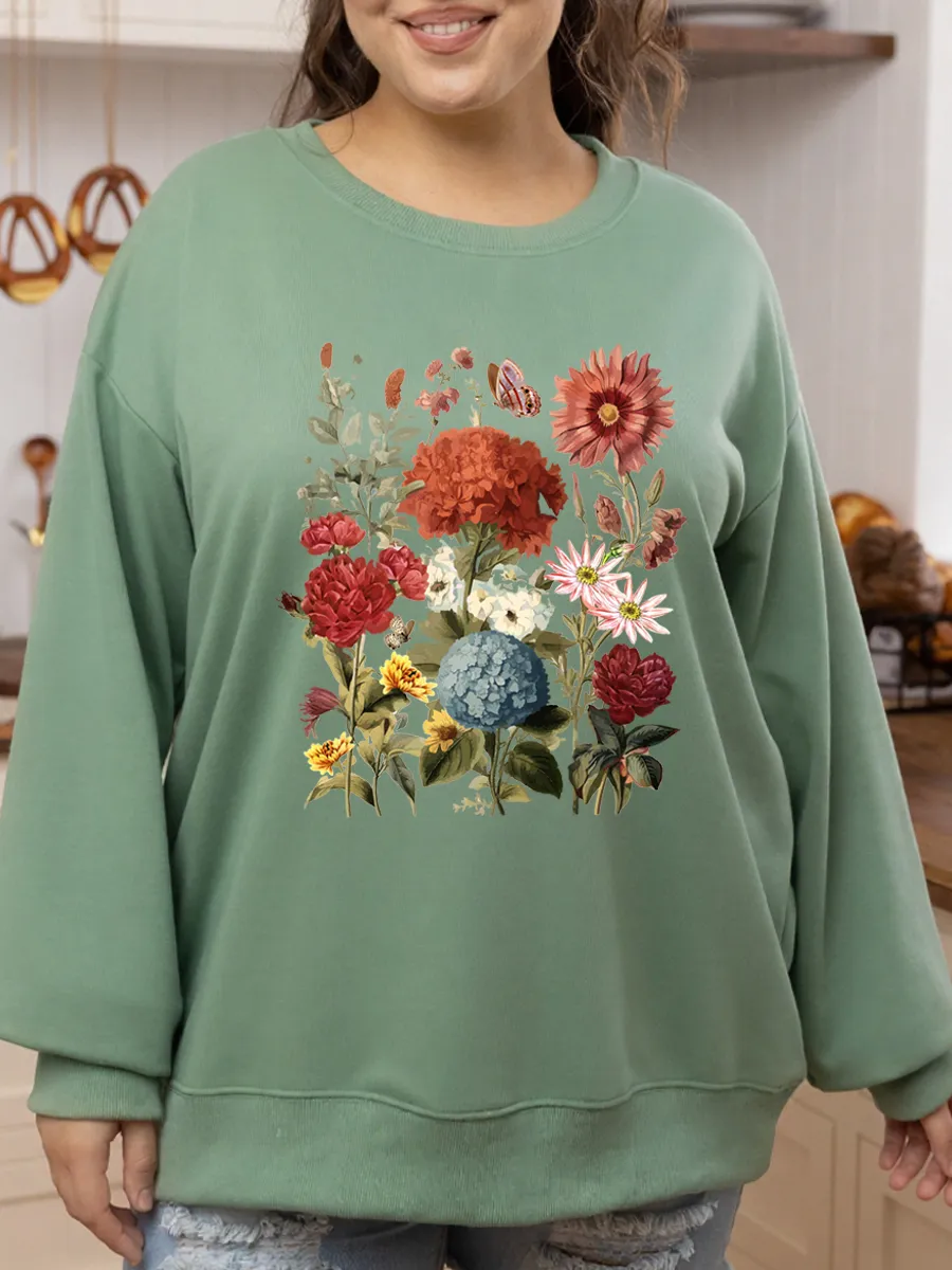 Vintage Pressed Flowers Oversize Graphic Sweatshirt