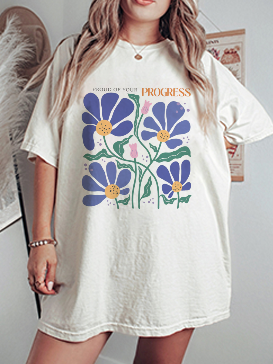 Vintage Boho Flowers Oversize Graphic Tee