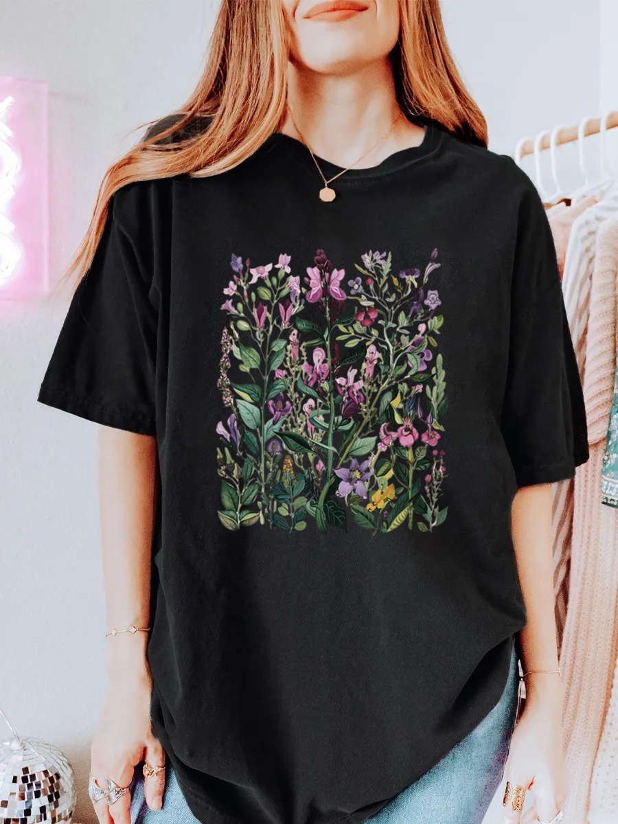 Vintage Pressed Flowers Oversize Graphic Tee