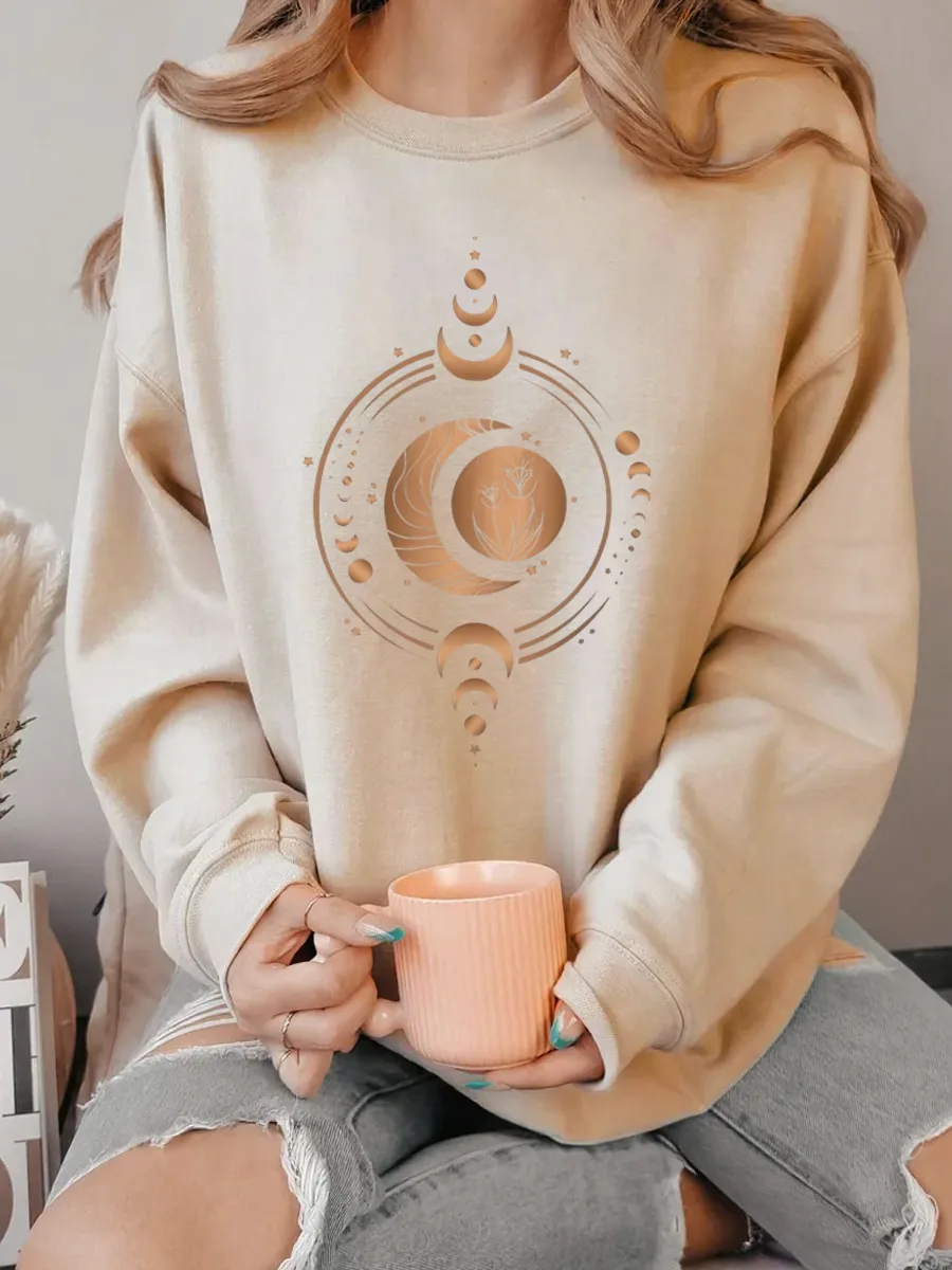 Vintage Mystic Moon And Sun Oversize Graphic Sweatshirt