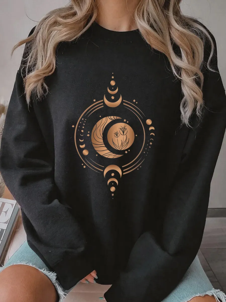 Vintage Mystic Moon And Sun Oversize Graphic Sweatshirt