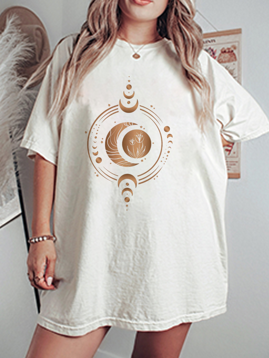 Vintage Mystic Moon And Sun Oversize Graphic Tee