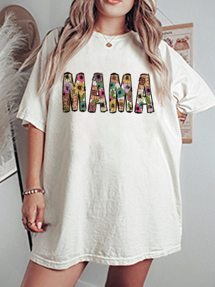 Vintage Floral Mama Oversize Graphic Tee