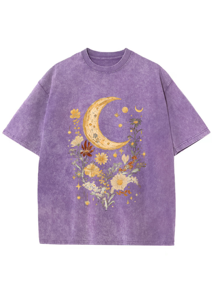 Vintage Cottagecore Flower Moon Washed T-Shirt