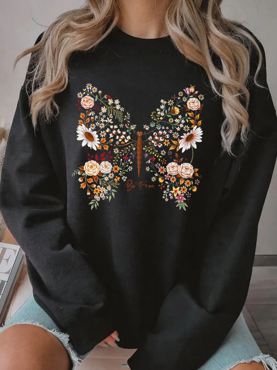 Vintage Butterfly Wildflower Oversize Graphic Sweatshirt