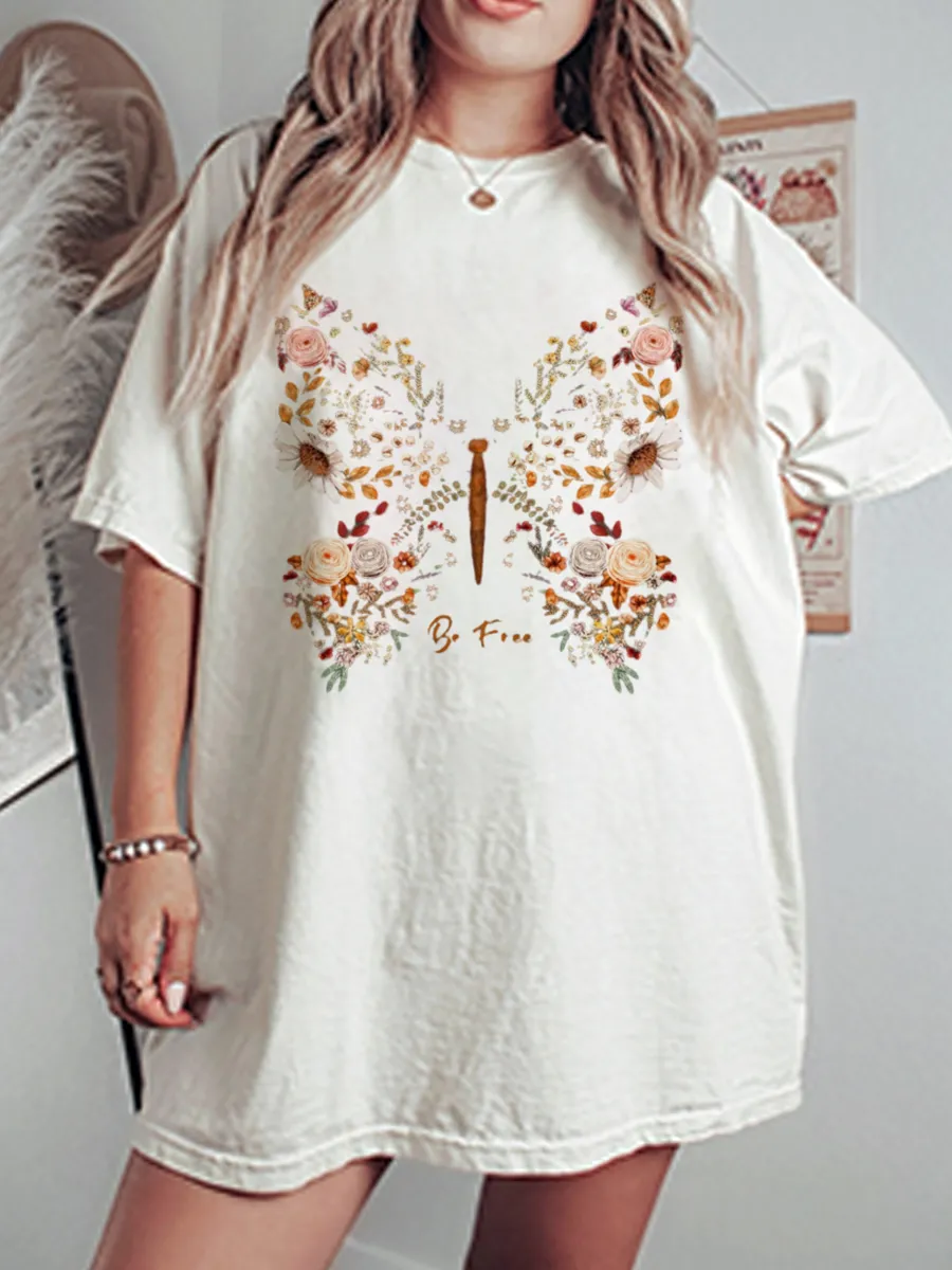 Vintage Butterfly Wildflower Oversize Graphic Tee