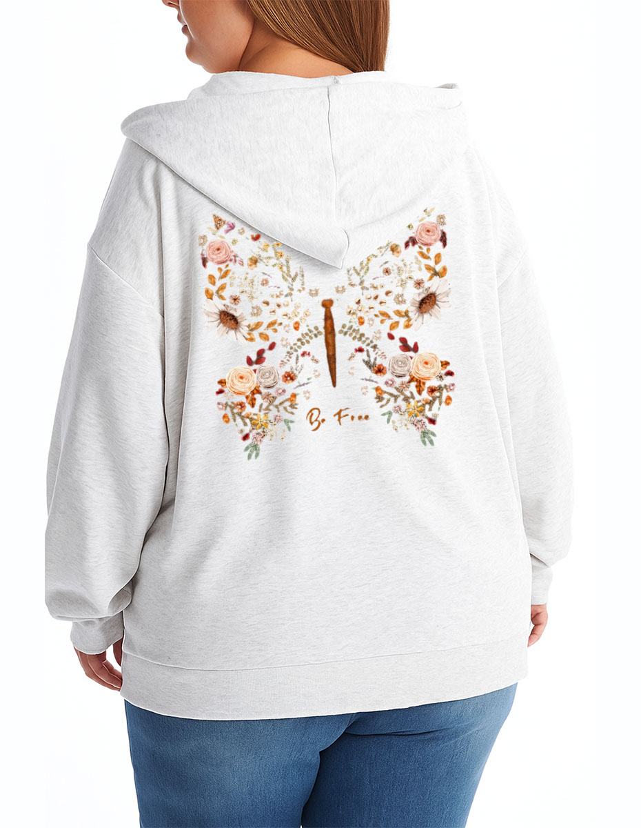 Vintage Butterfly Wildflower Zip Hoodie