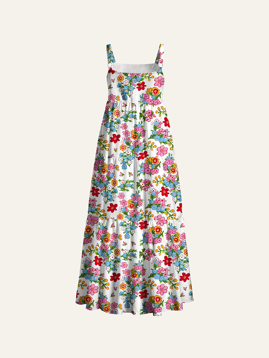 Vintage Mixed Tiny Floral Ditsy Adjustable Wide Straps Maxi Dress