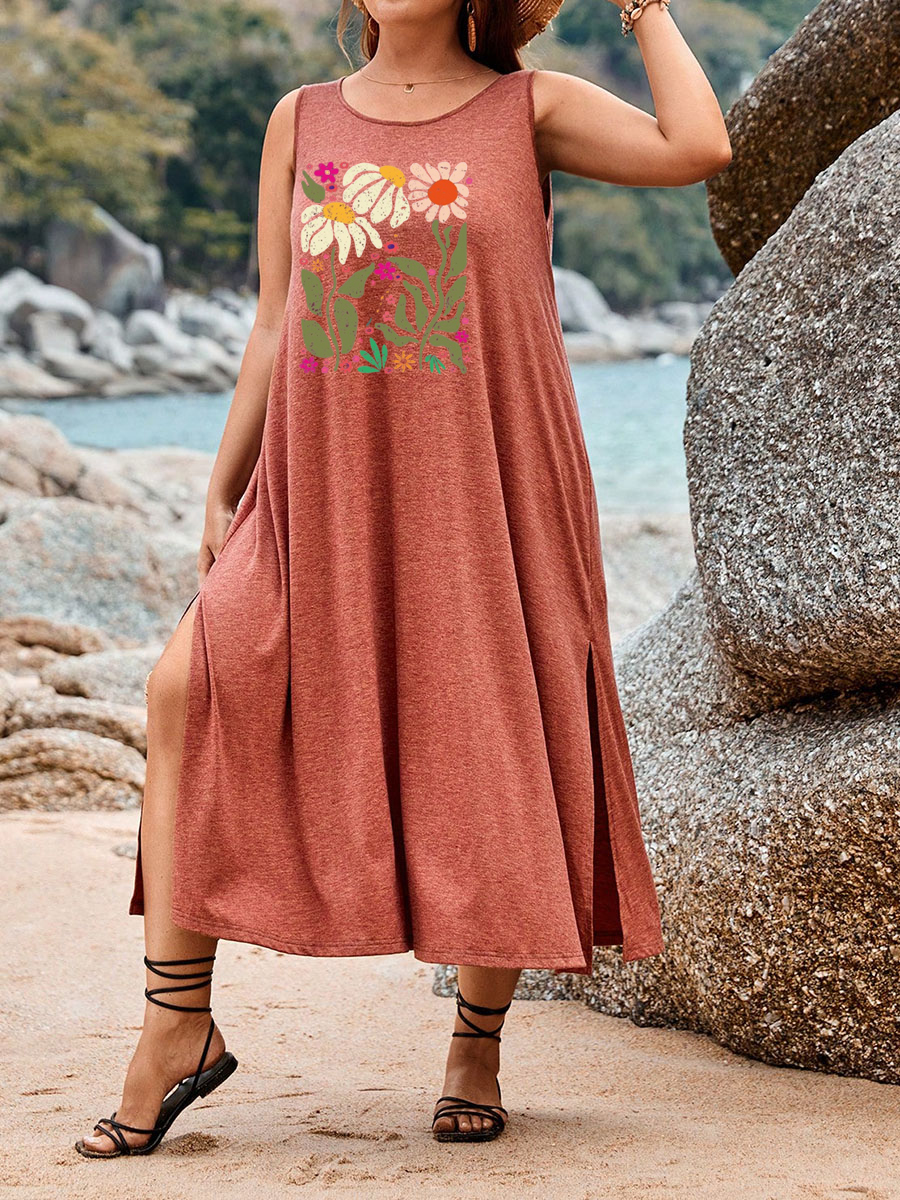 Vintage Wildflower Split Thigh Tank Dress