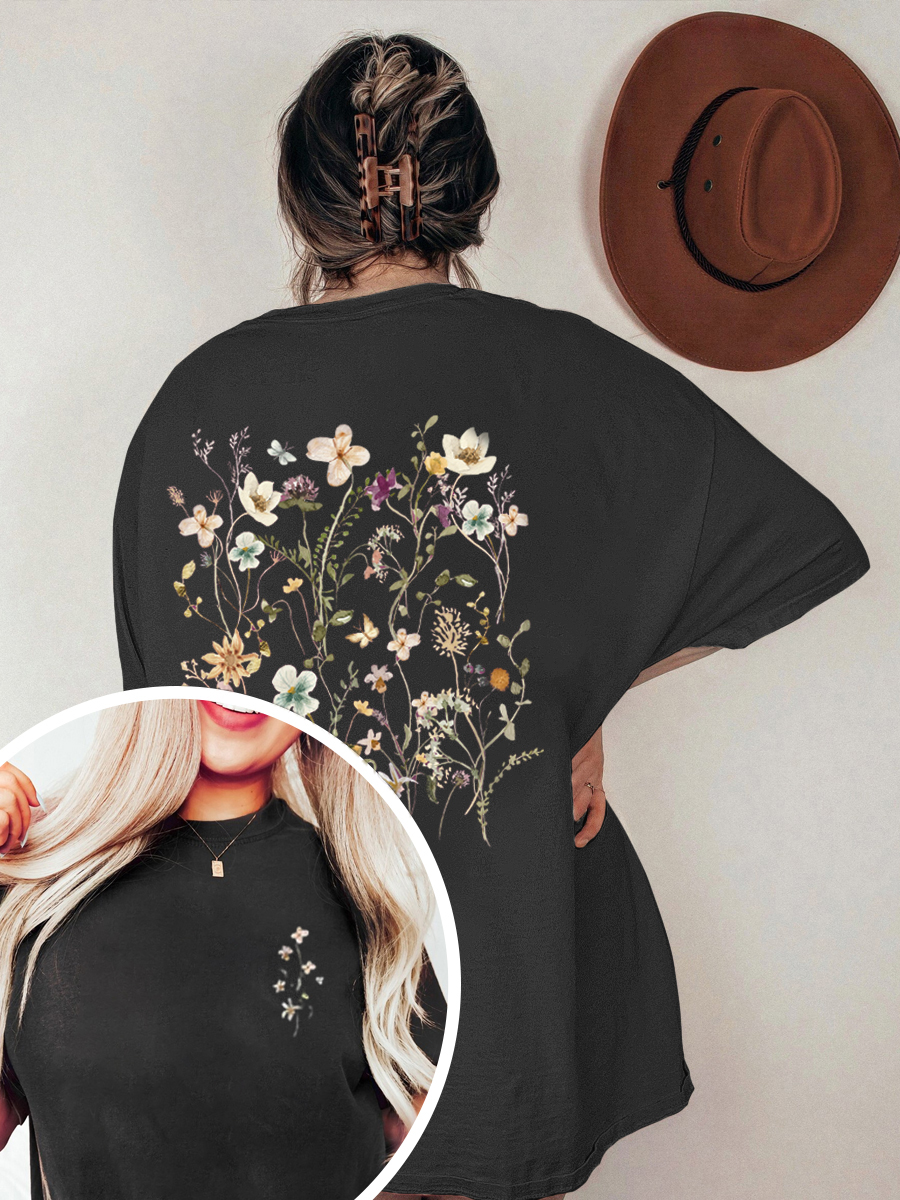 Vintage Pressed Flowers Oversize Graphic Tee
