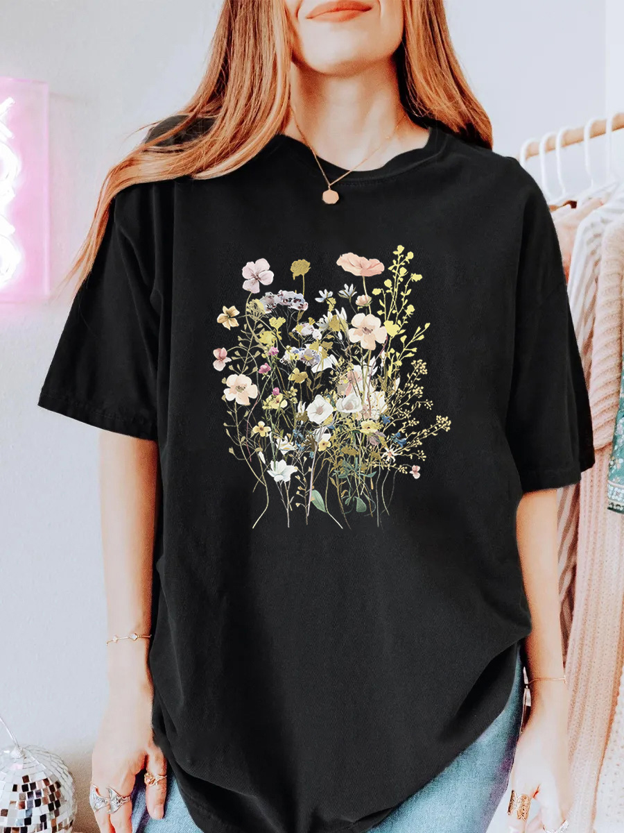 Vintage Floral Boho Wildflowers Oversize Graphic Tee