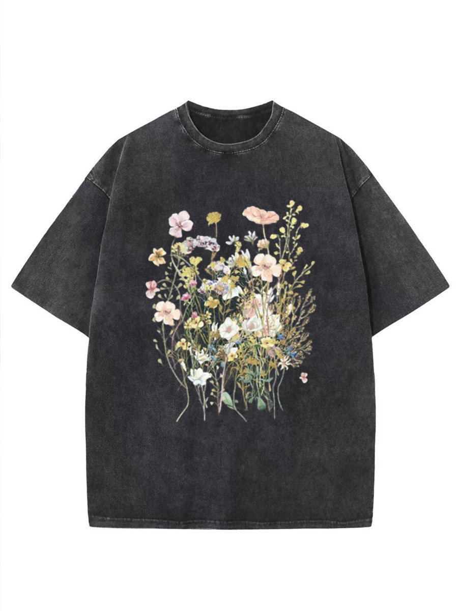 Vintage Floral Boho Wildflowers Washed T-Shirt