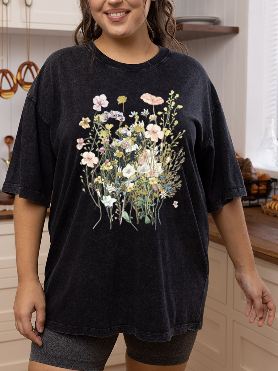Vintage Floral Boho Wildflowers Washed T-Shirt