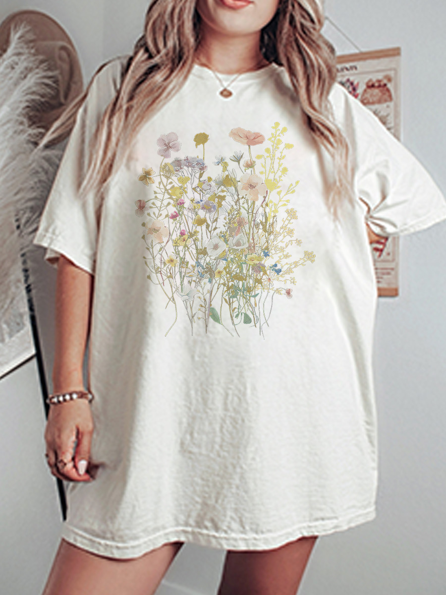 Vintage Floral Boho Wildflowers Oversize Graphic Tee