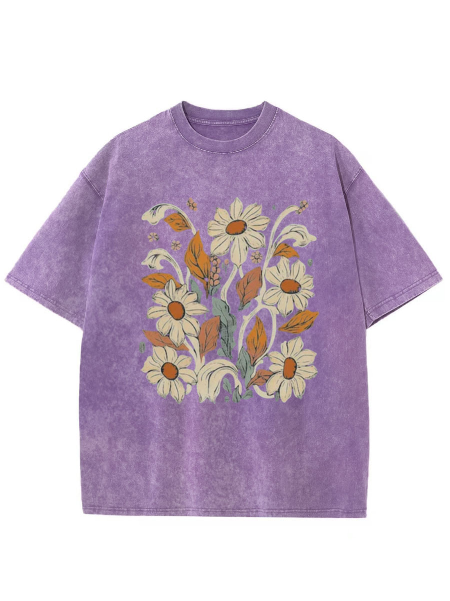 Vintage Boho Nature Wildflowers Washed T-Shirt