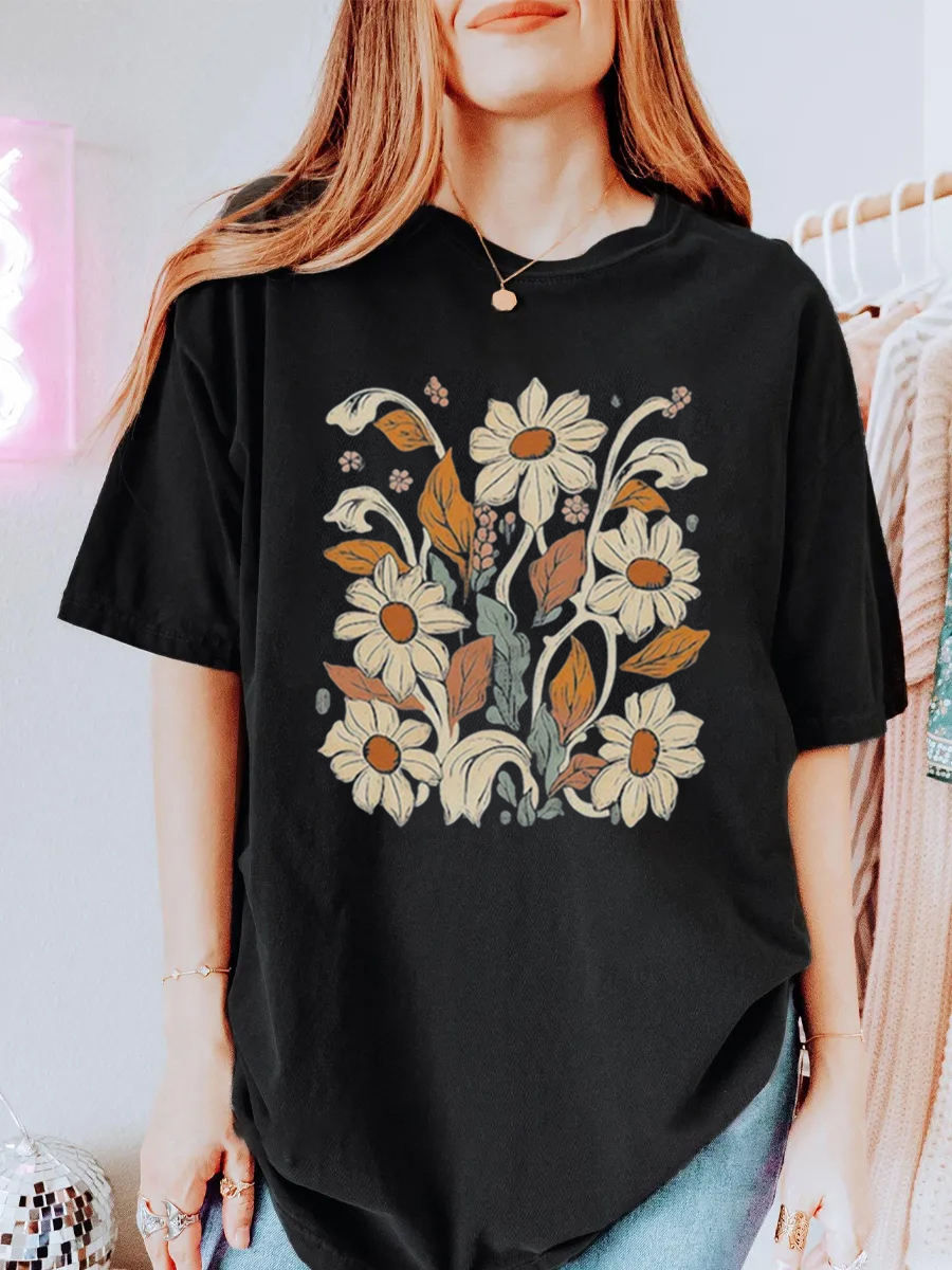 Vintage Boho Nature Wildflowers Oversize Graphic Tee