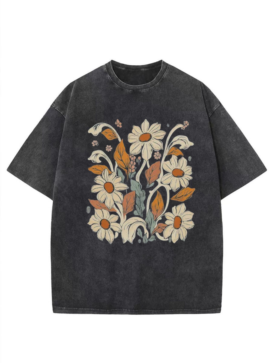 Vintage Boho Nature Wildflowers Washed T-Shirt