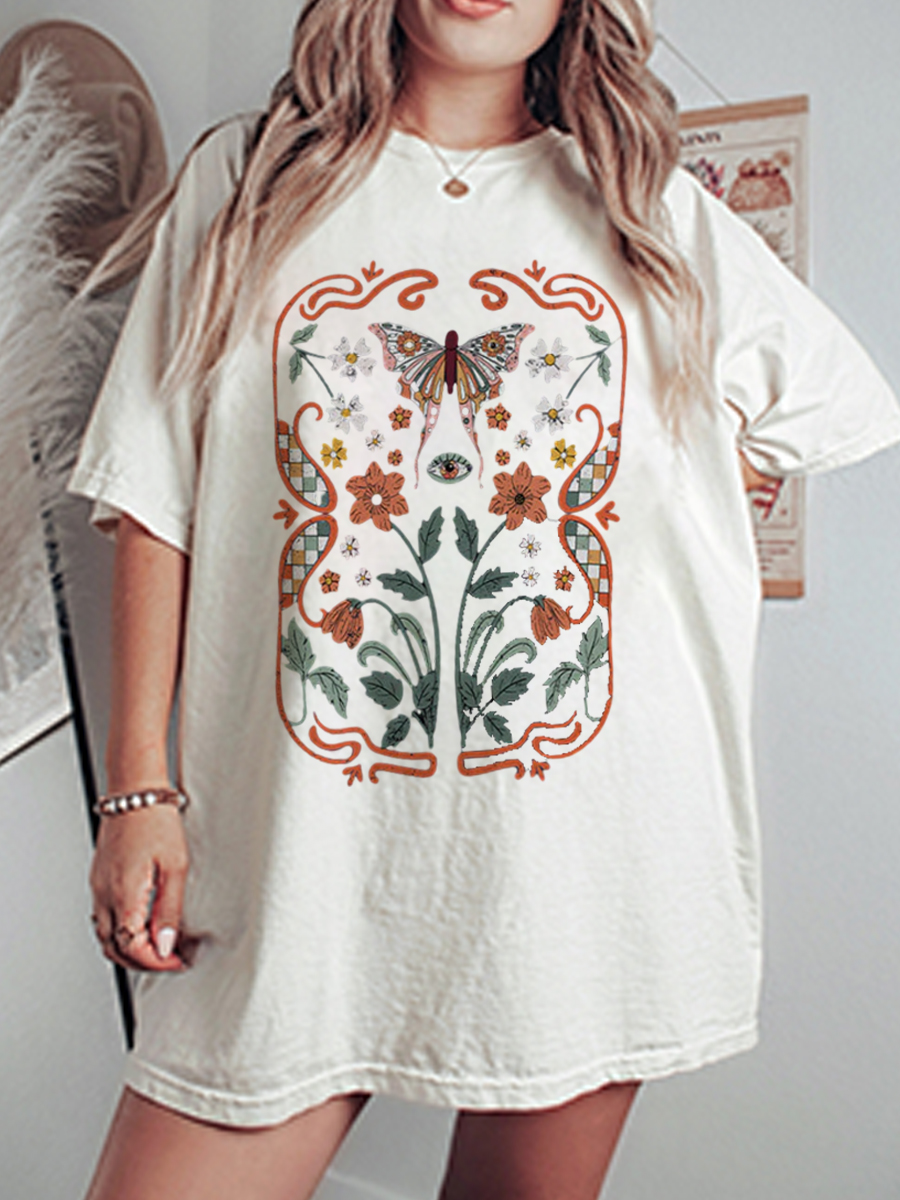 Vintage Art Wildflowers Floral Nature Oversize Graphic Tee
