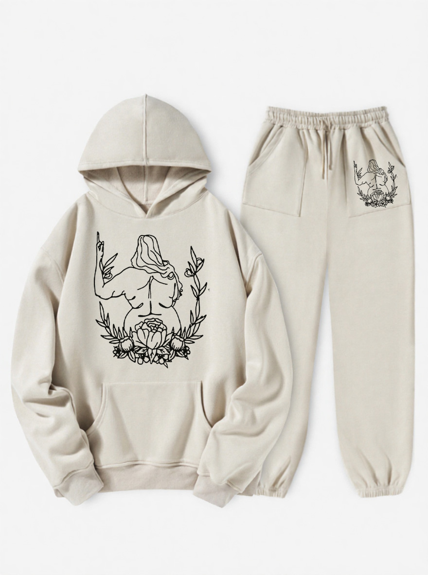 Vintage Middle Finger Body Positive Oversize Graphic Tee Fleece Hoodie Suit