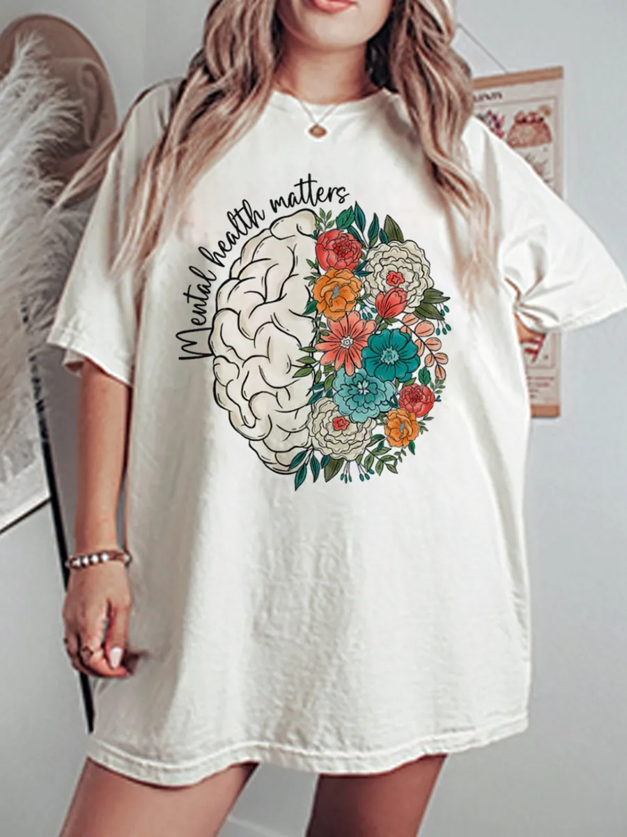 Vintage Mental Health Matters Oversize Graphic Tee