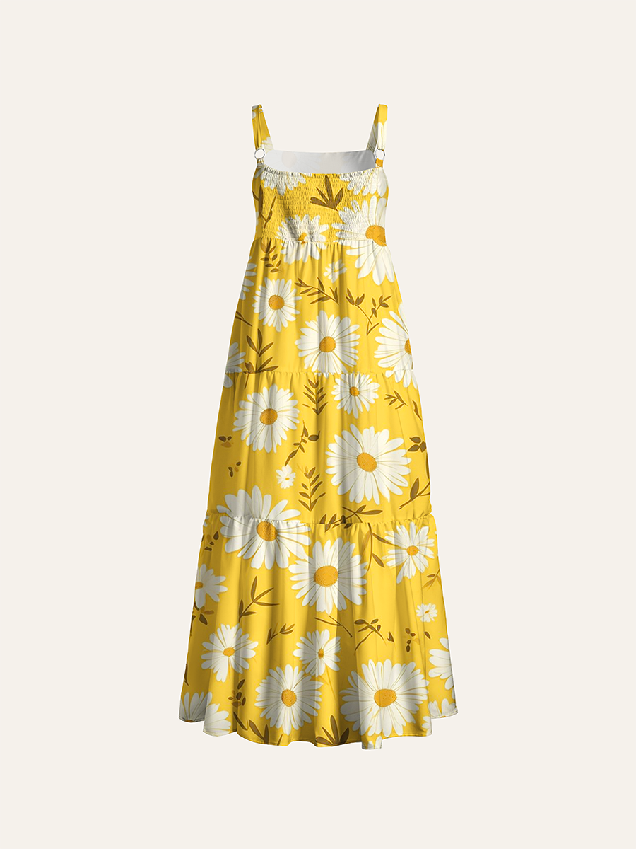 Boho Minimal Daisy Adjustable Wide Straps Maxi Dress
