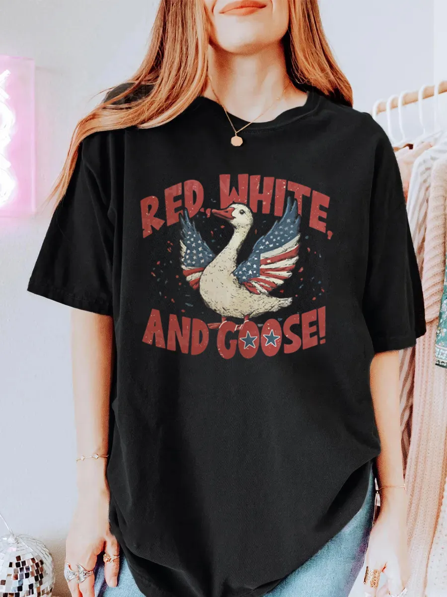 Vintage Patriotic Goose Oversize Graphic Tee