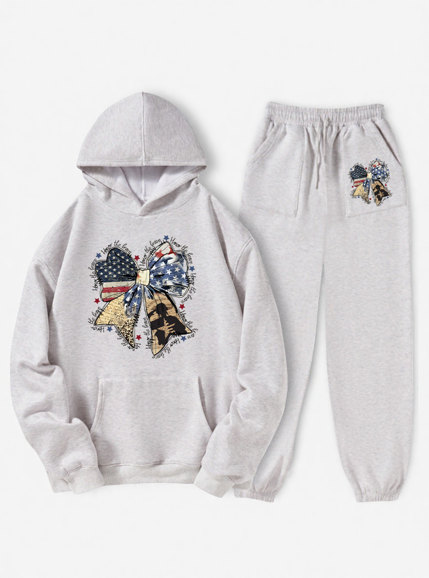 Vintage Honor The Brave Oversize Graphic Hoodie Suit