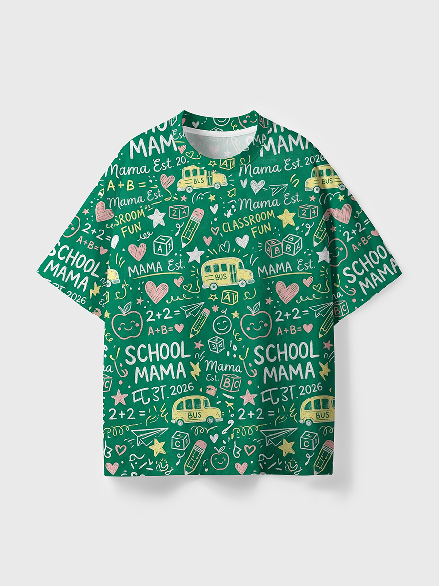 Vintage Green Chalkboard School Mama Hand Drawn All Over Print T-Shirt